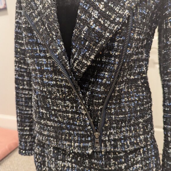 Ann Taylor Black with Blue, Beige Tweed Jacket 00P - Picture 6 of 6